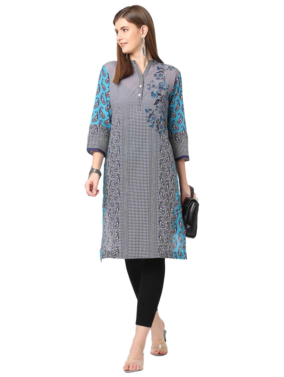 women three quarter sleeve straight kurta - 21662078 -  Standard Image - 4