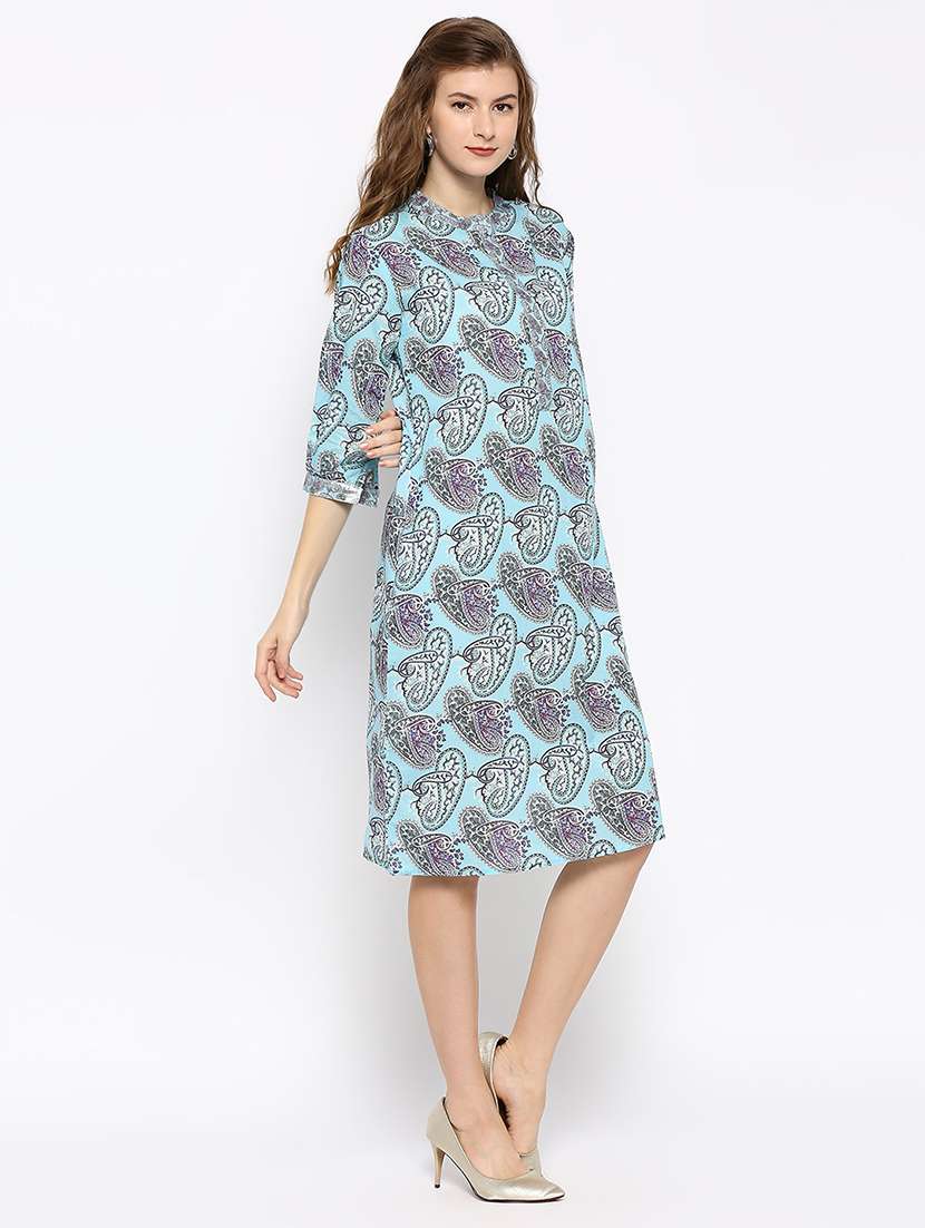 women paisley print mandarin neck a-line dress - 21662086 -  Standard Image - 1