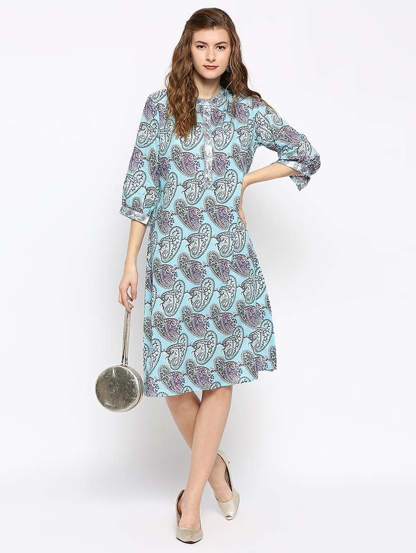 women paisley print mandarin neck a-line dress - 21662086 -  Standard Image - 4
