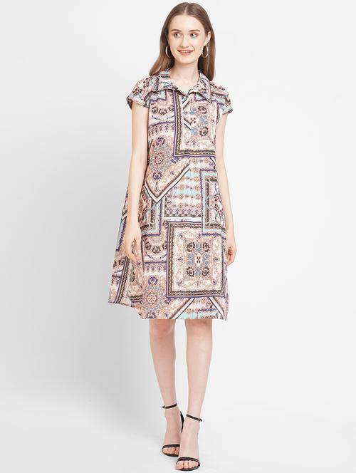 women multi color printed shirt collar neck a-line dress - 21662089 - Standard Image - 0