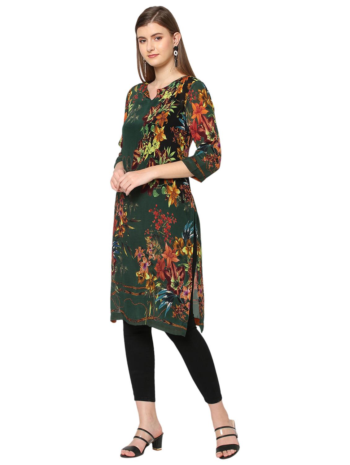 women floral three quarter sleeve straight kurta - 21662093 - Standard Image - 1