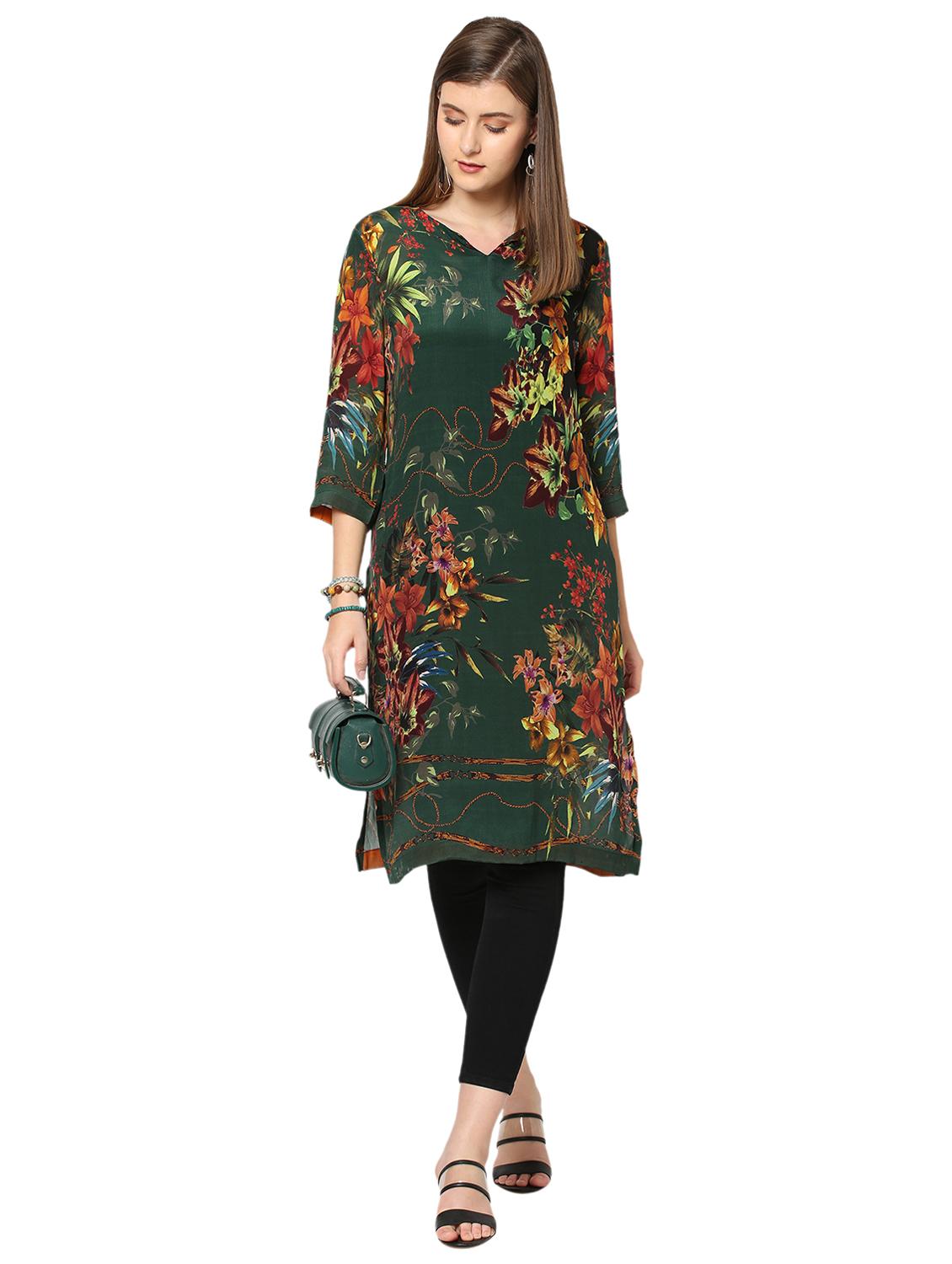 women floral three quarter sleeve straight kurta - 21662093 - Standard Image - 4