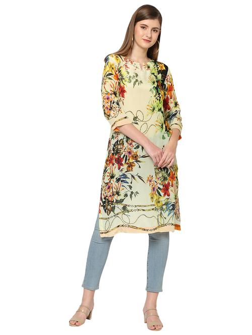 women floral three quarter sleeve straight kurta - 21662094 - Standard Image - 0