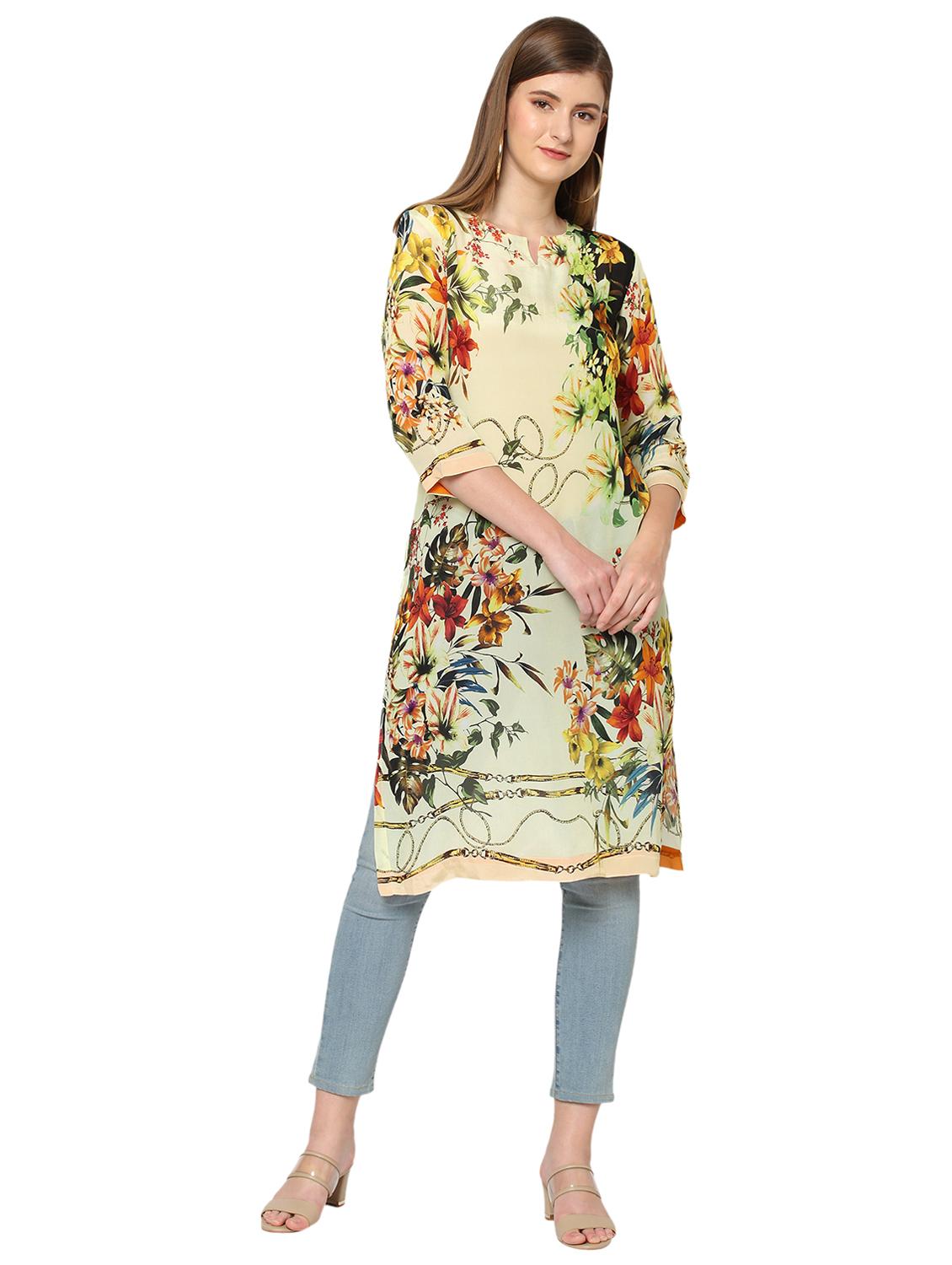women floral three quarter sleeve straight kurta - 21662094 - Zoom Image - 0