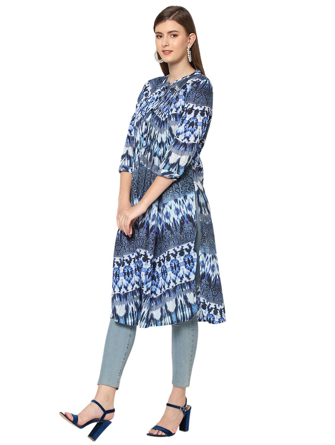 women printed three quarter sleeve a-line kurta - 21662100 - Standard Image - 1