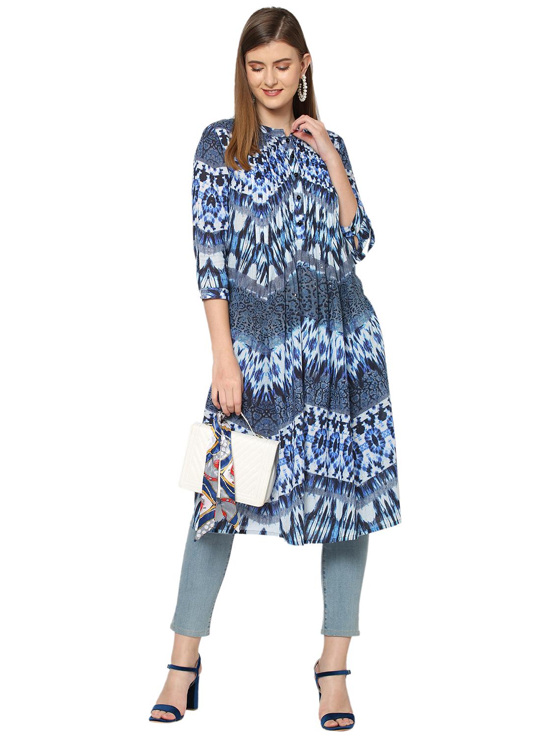 women printed three quarter sleeve a-line kurta - 21662100 - Standard Image - 4