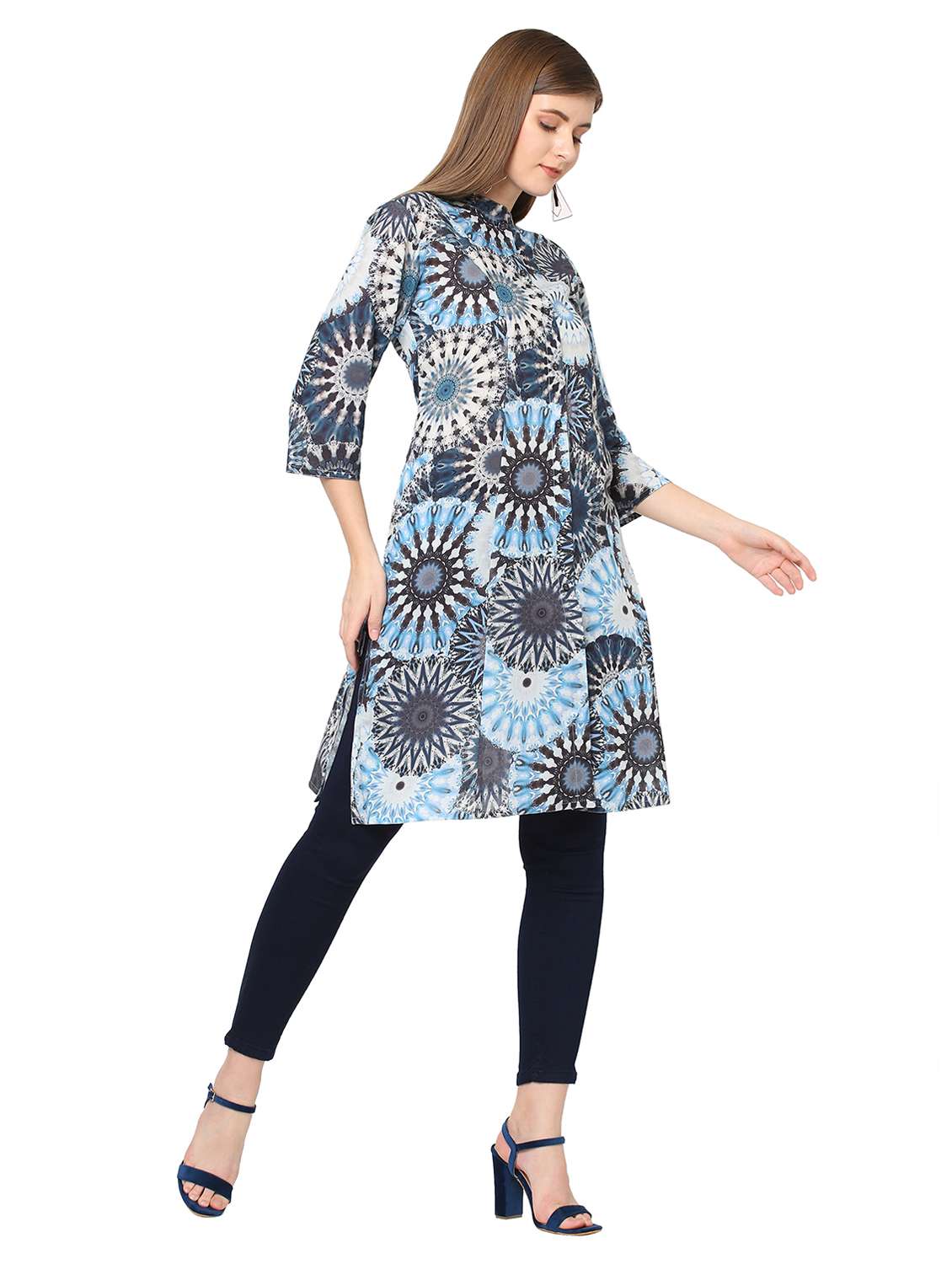 women printed three quarter sleeve a-line kurta - 21662101 -  Standard Image - 1