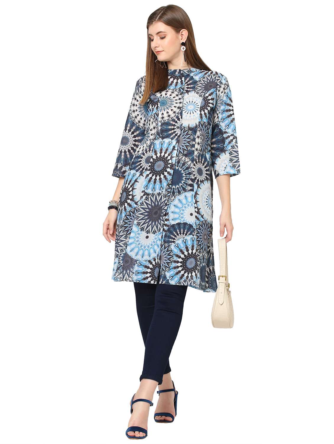 women printed three quarter sleeve a-line kurta - 21662101 -  Standard Image - 4