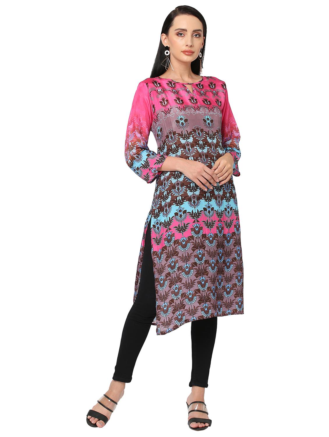 women floral three quarter sleeve straight kurta - 21662104 - Zoom Image - 0