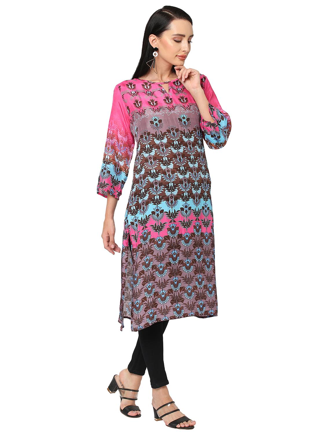 women floral three quarter sleeve straight kurta - 21662104 - Standard Image - 1
