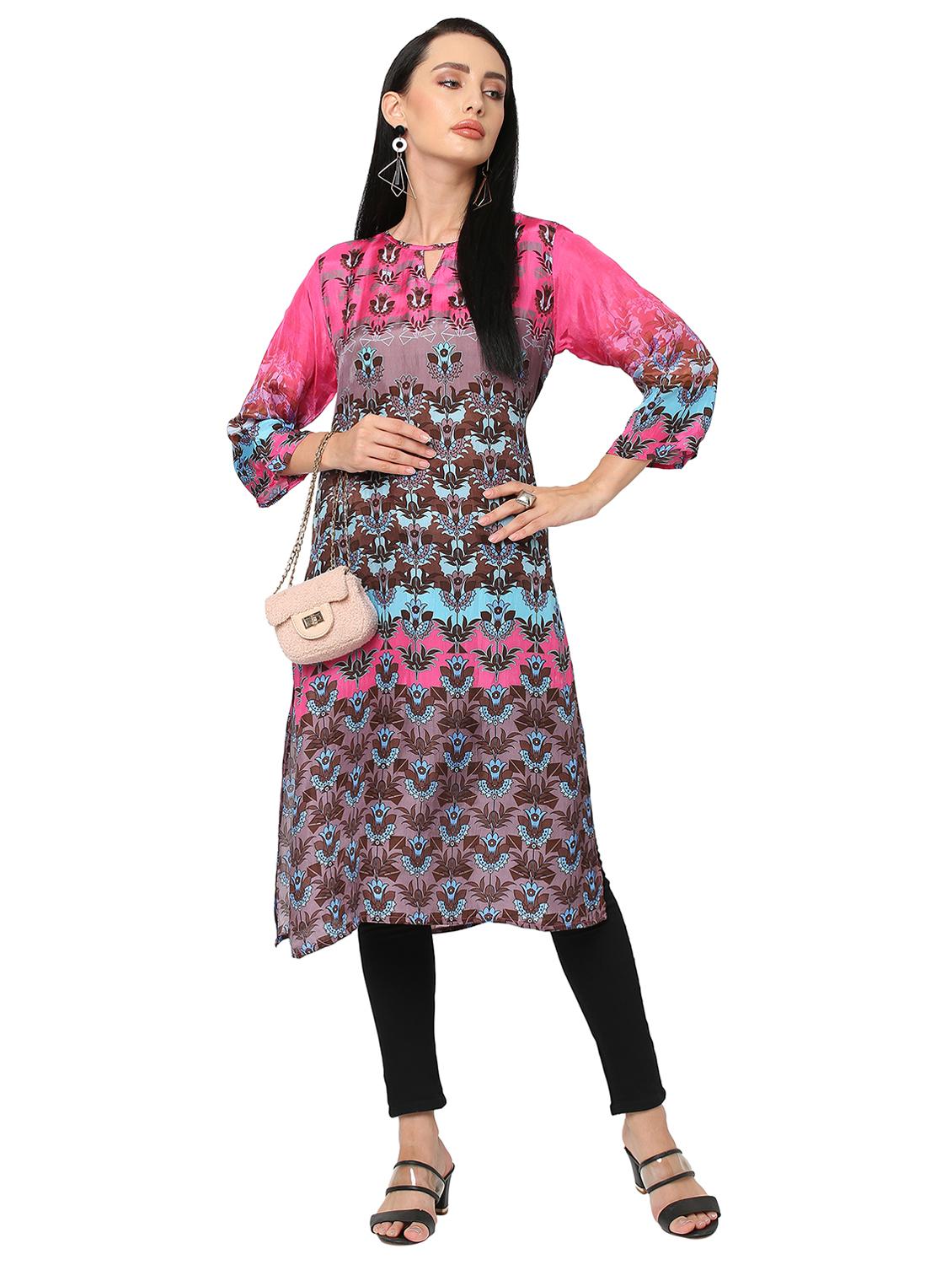 women floral three quarter sleeve straight kurta - 21662104 - Standard Image - 4