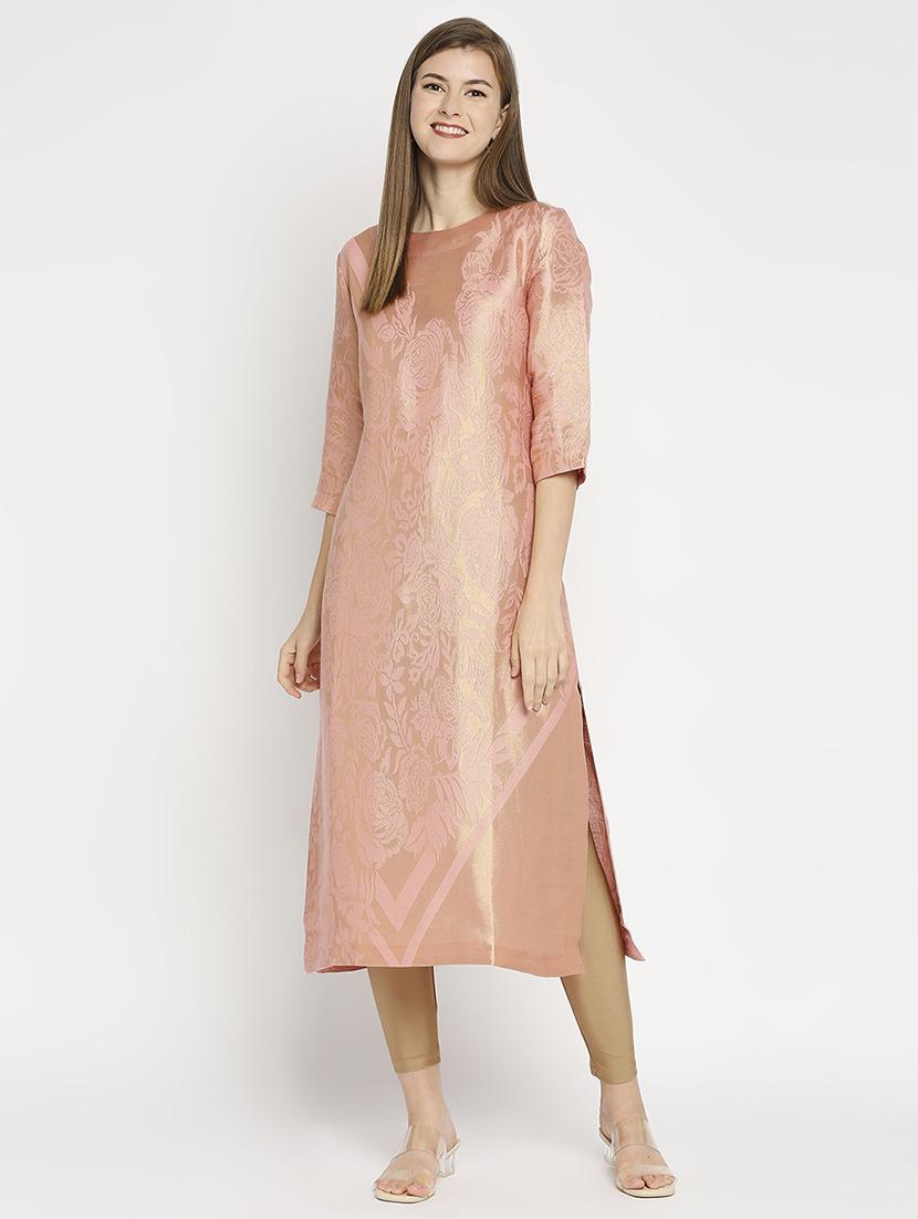 women self design three quarter sleeve straight kurta - 21662119 - Zoom Image - 0