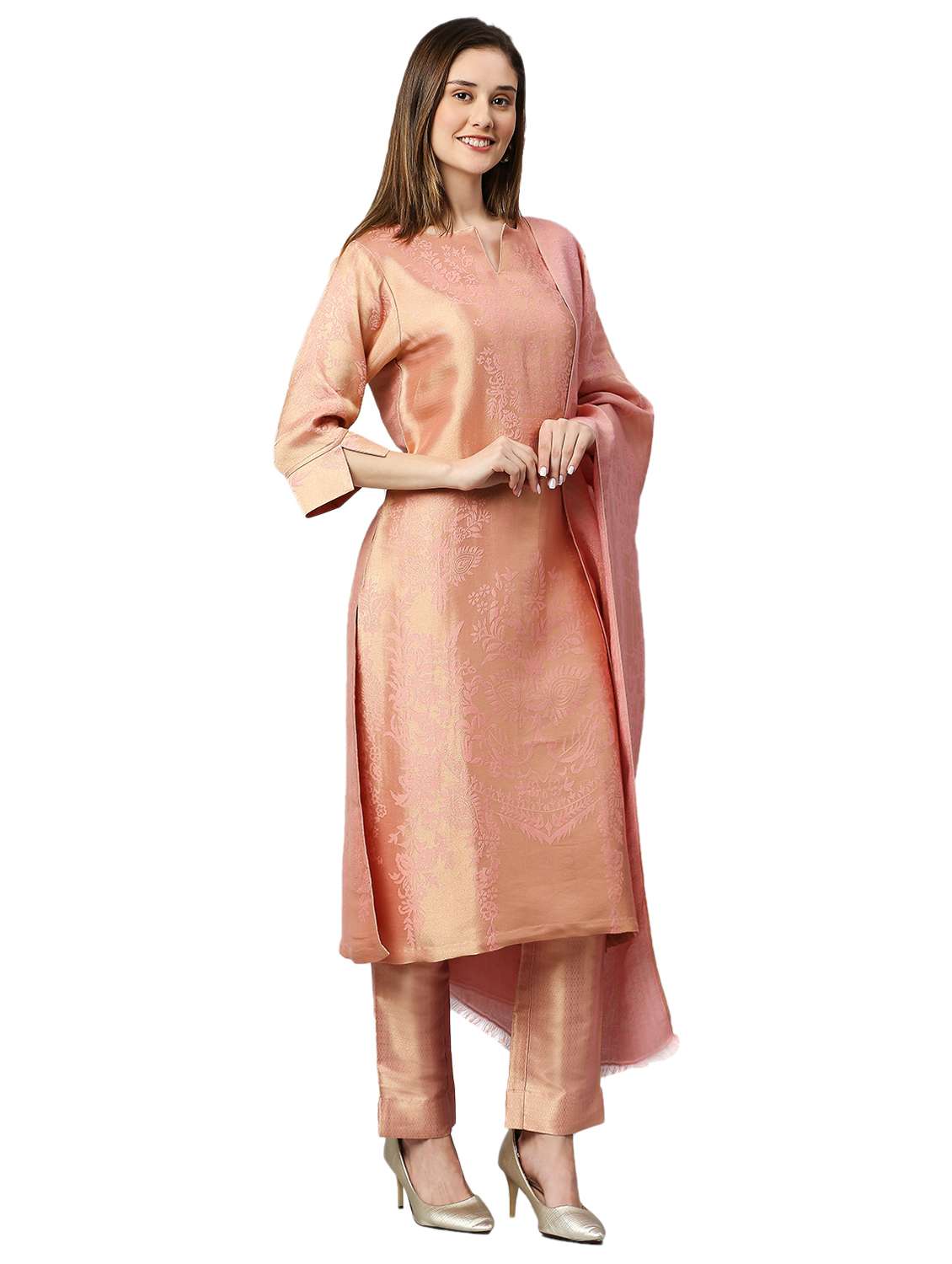 women three quarter sleeve kurta pant with dupatta set - 21662127 -  Standard Image - 1