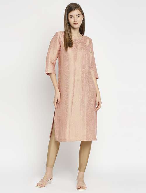 women self design three quarter sleeve straight kurta - 21662134 - Standard Image - 0