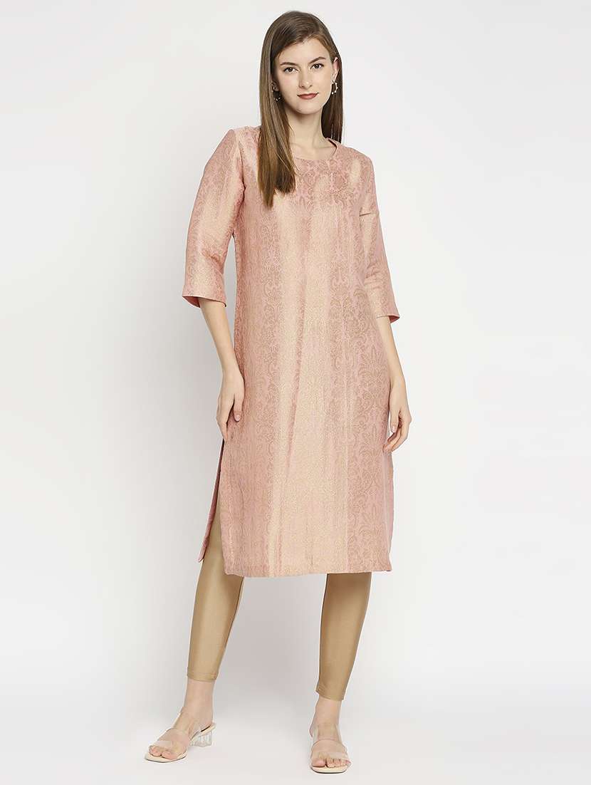 women self design three quarter sleeve straight kurta - 21662134 - Zoom Image - 0