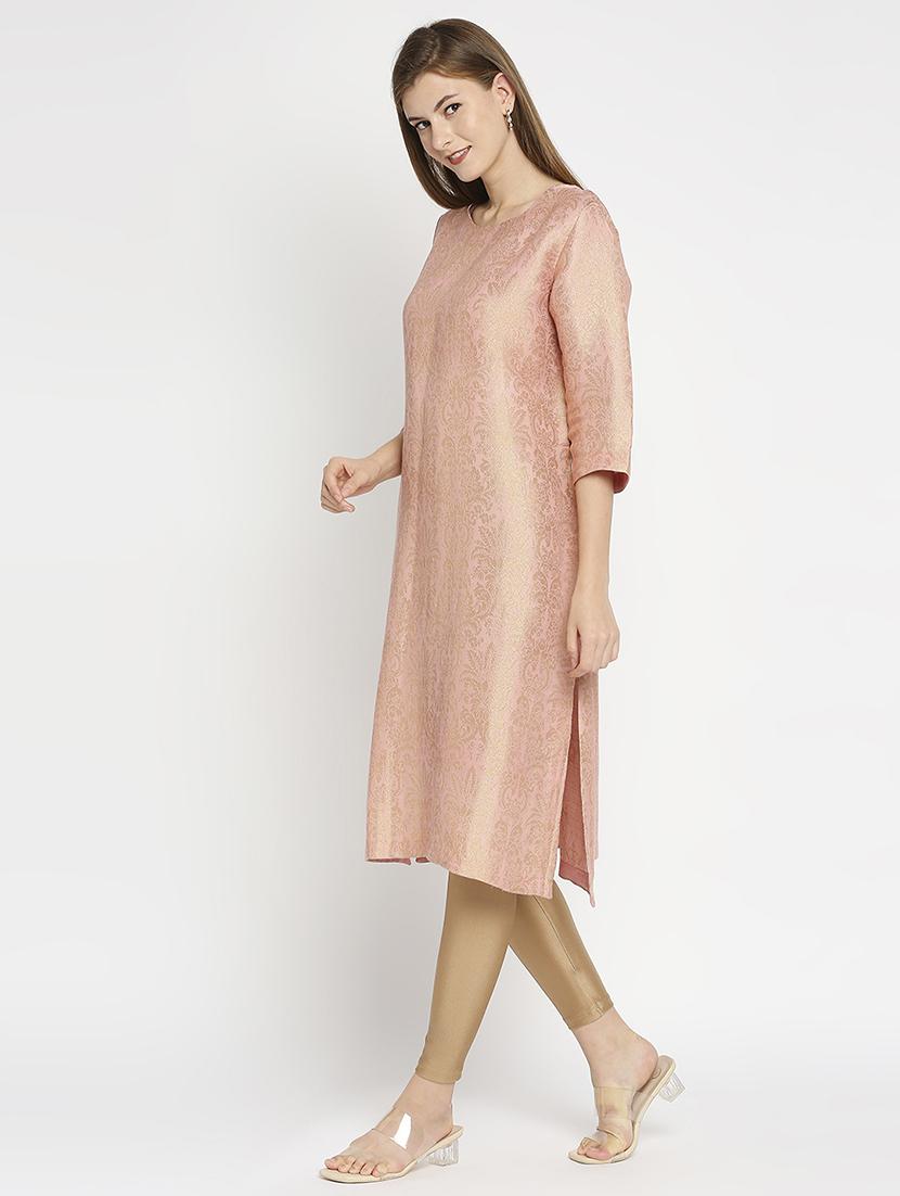 women self design three quarter sleeve straight kurta - 21662134 -  Standard Image - 1
