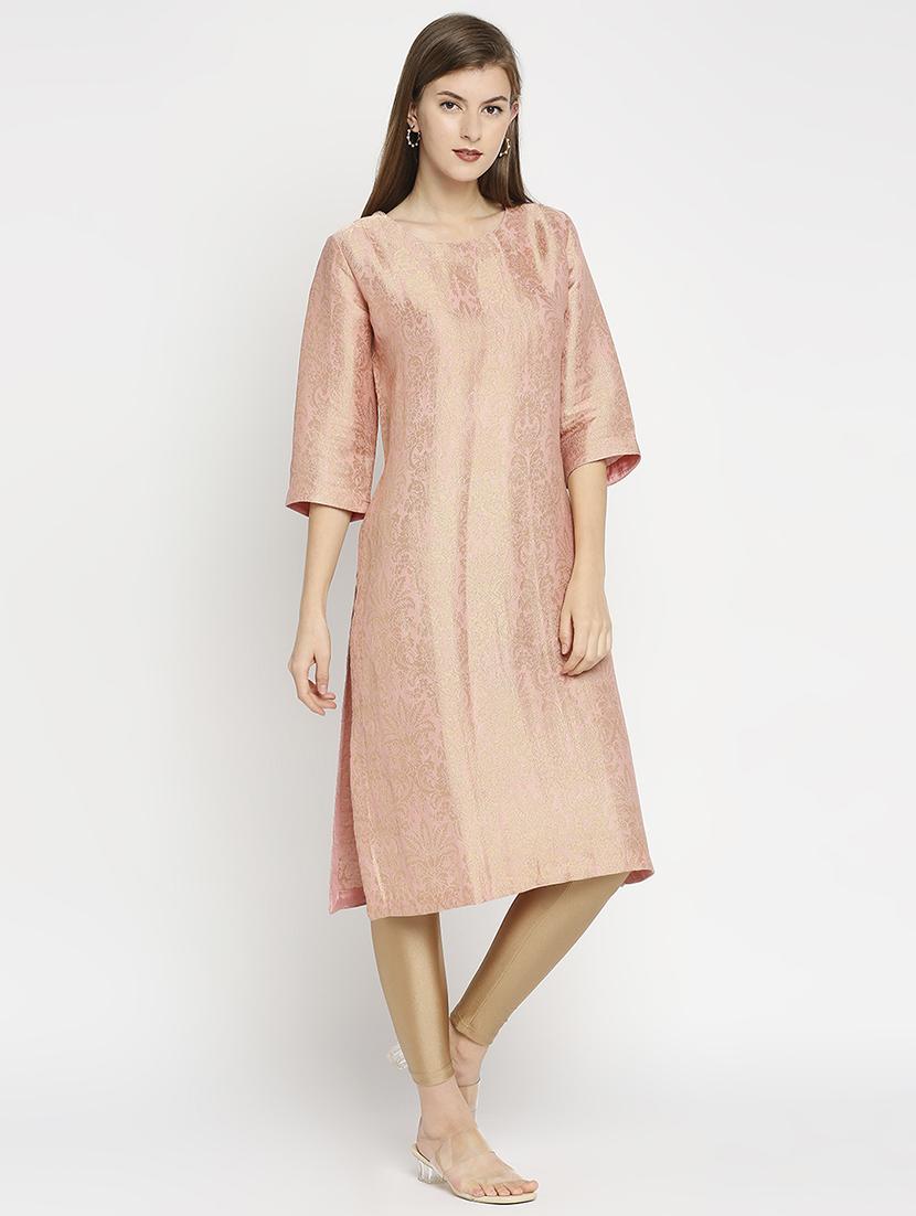 women self design three quarter sleeve straight kurta - 21662134 - Standard Image - 4