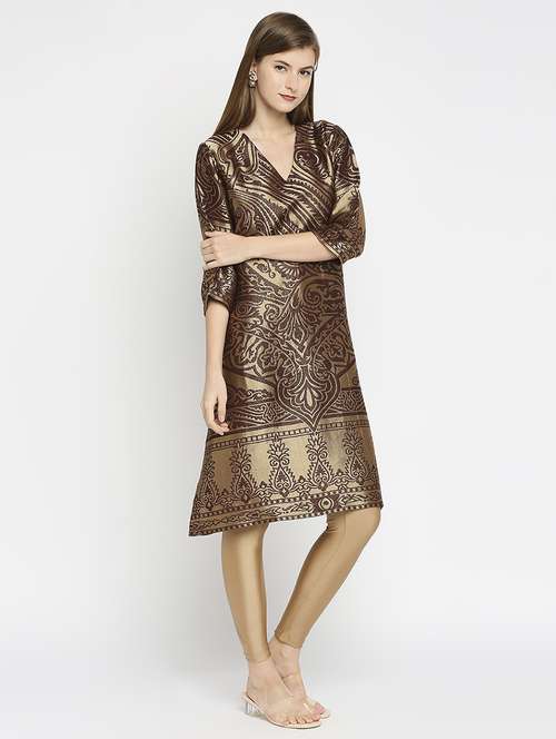 women self design three quarter sleeve straight kurta - 21662138 - Standard Image - 0