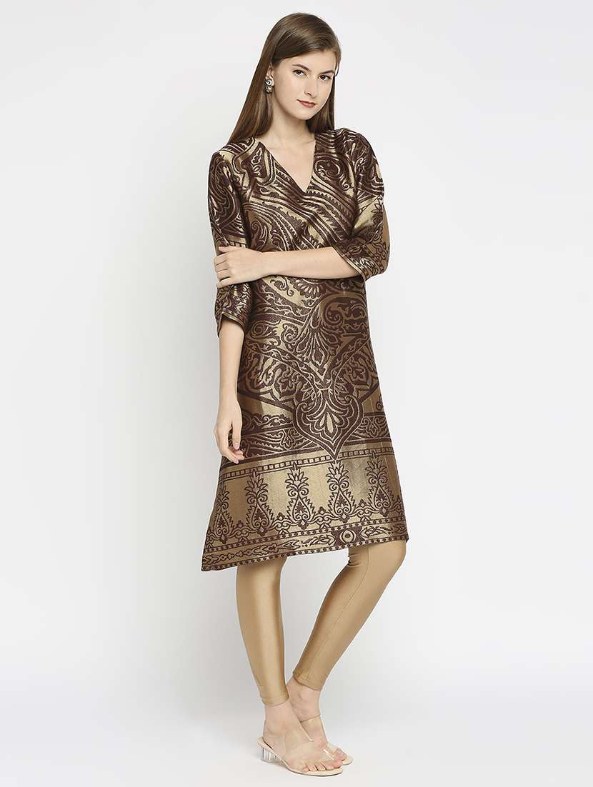 women self design three quarter sleeve straight kurta - 21662138 - Zoom Image - 0