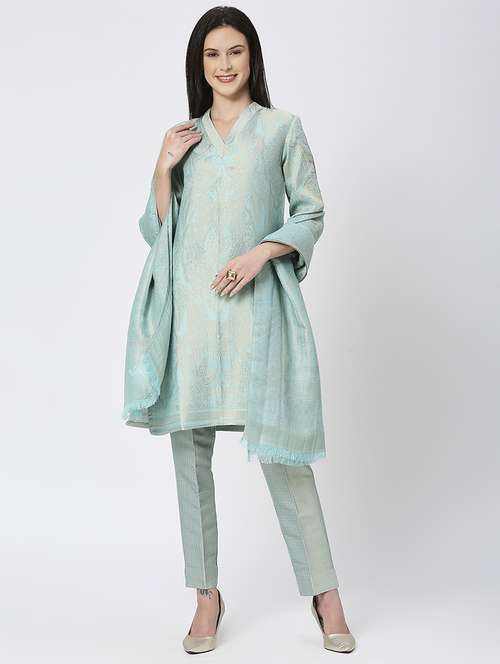 women three quarter sleeve kurta pant with dupatta set - 21662139 - Standard Image - 0