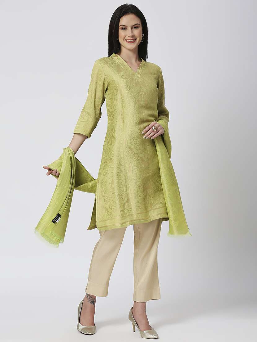 women three quarter sleeve kurta pant with dupatta set - 21662140 -  Standard Image - 1