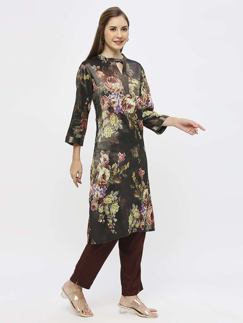 women floral three quarter sleeve straight kurta - 21662147 -  Standard Image - 1