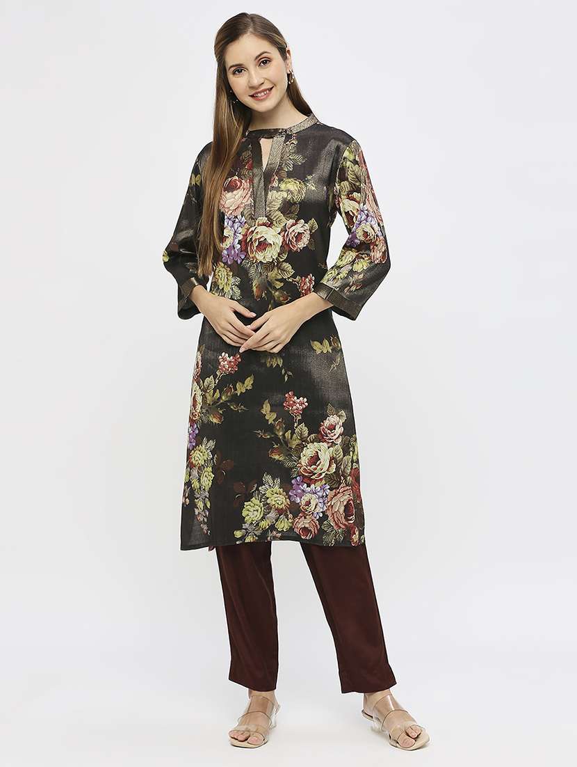 women floral three quarter sleeve straight kurta - 21662147 -  Standard Image - 4