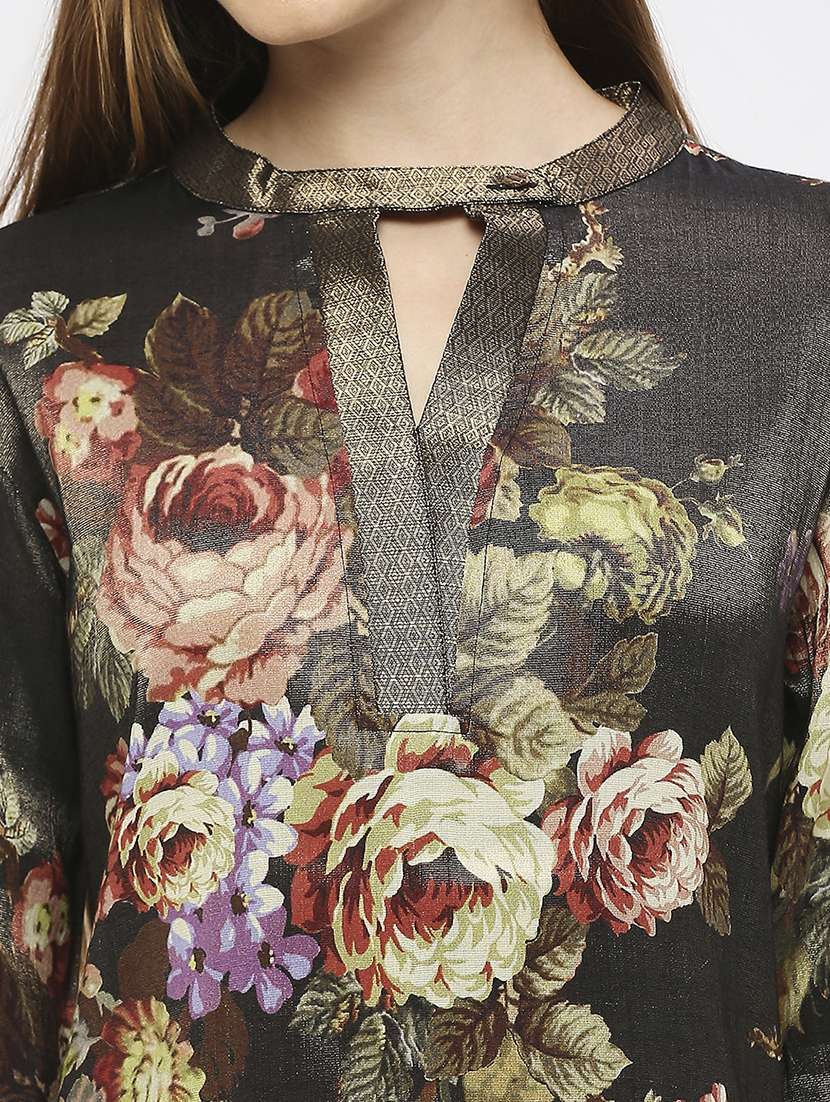 women floral three quarter sleeve straight kurta - 21662147 -  Standard Image - 6