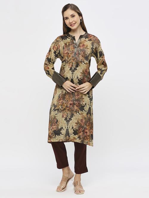 women floral long sleeve straight kurta - 21662148 - Standard Image - 0