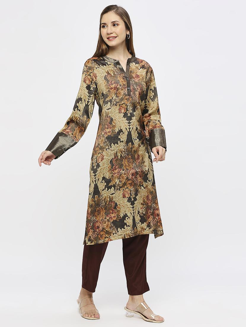 women floral long sleeve straight kurta - 21662148 - Standard Image - 1