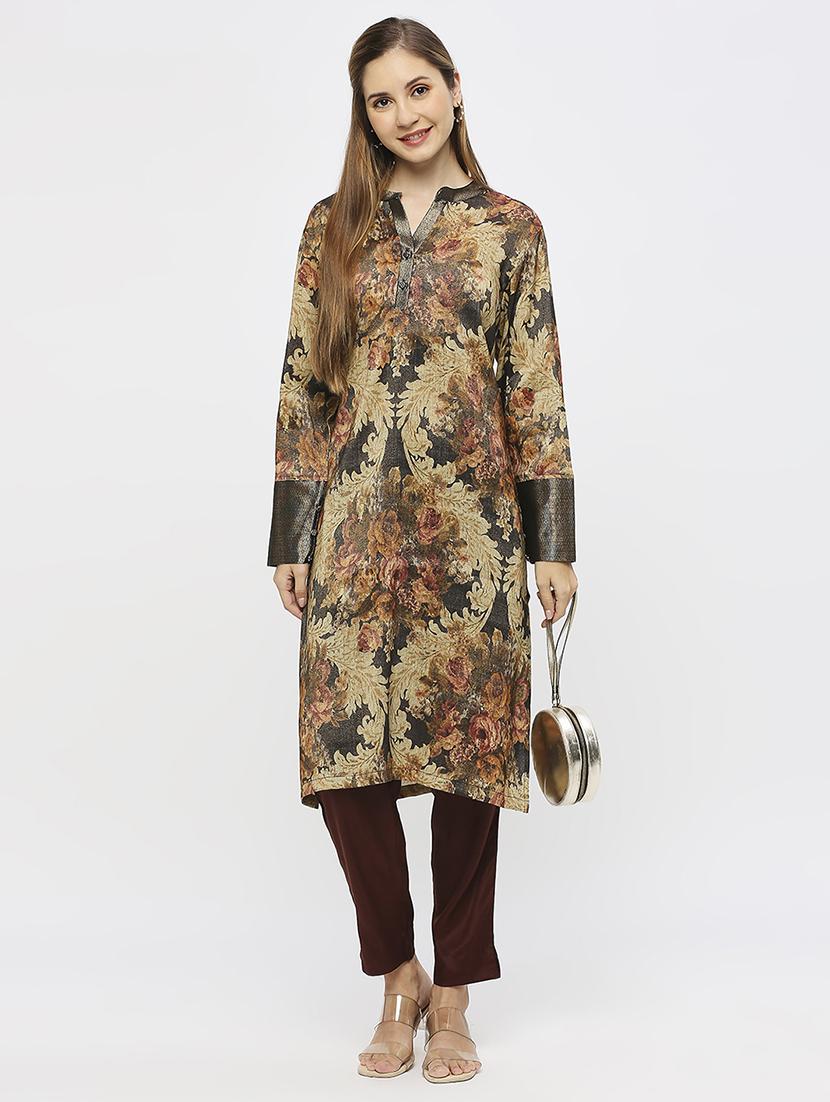 women floral long sleeve straight kurta - 21662148 - Standard Image - 4
