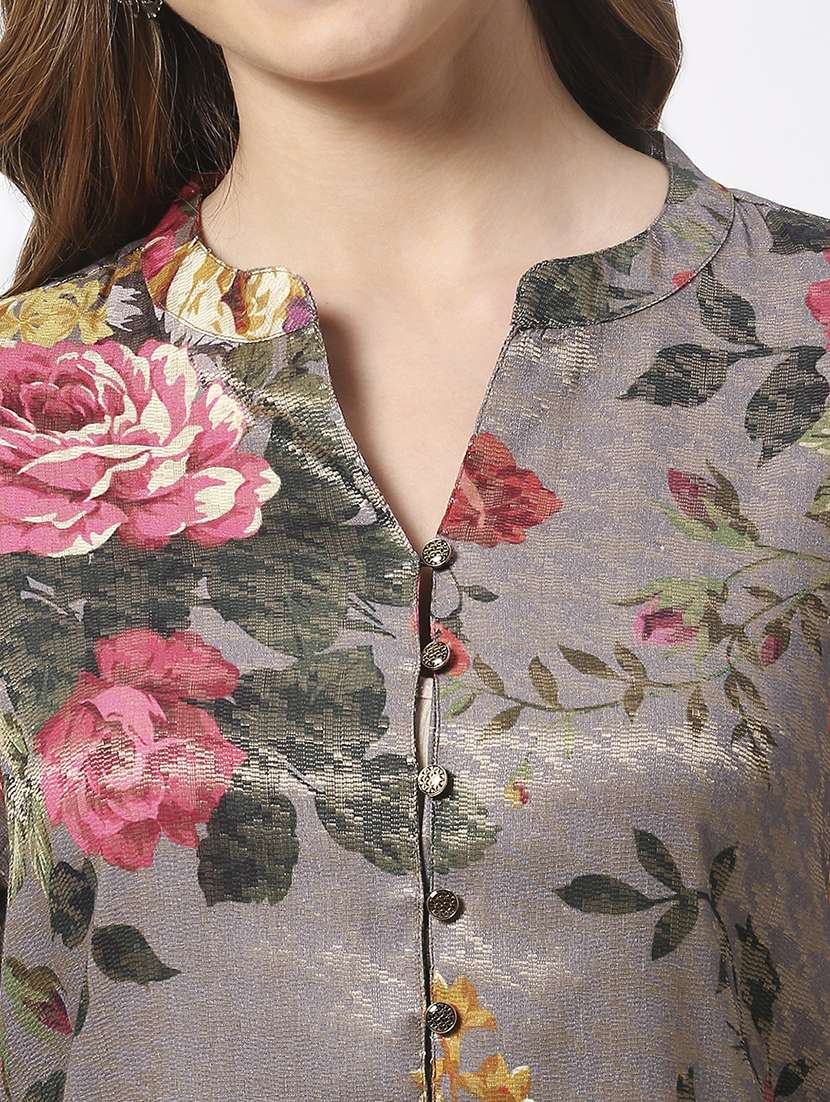 women floral three quarter sleeves straight kurta - 21662151 - Standard Image - 6