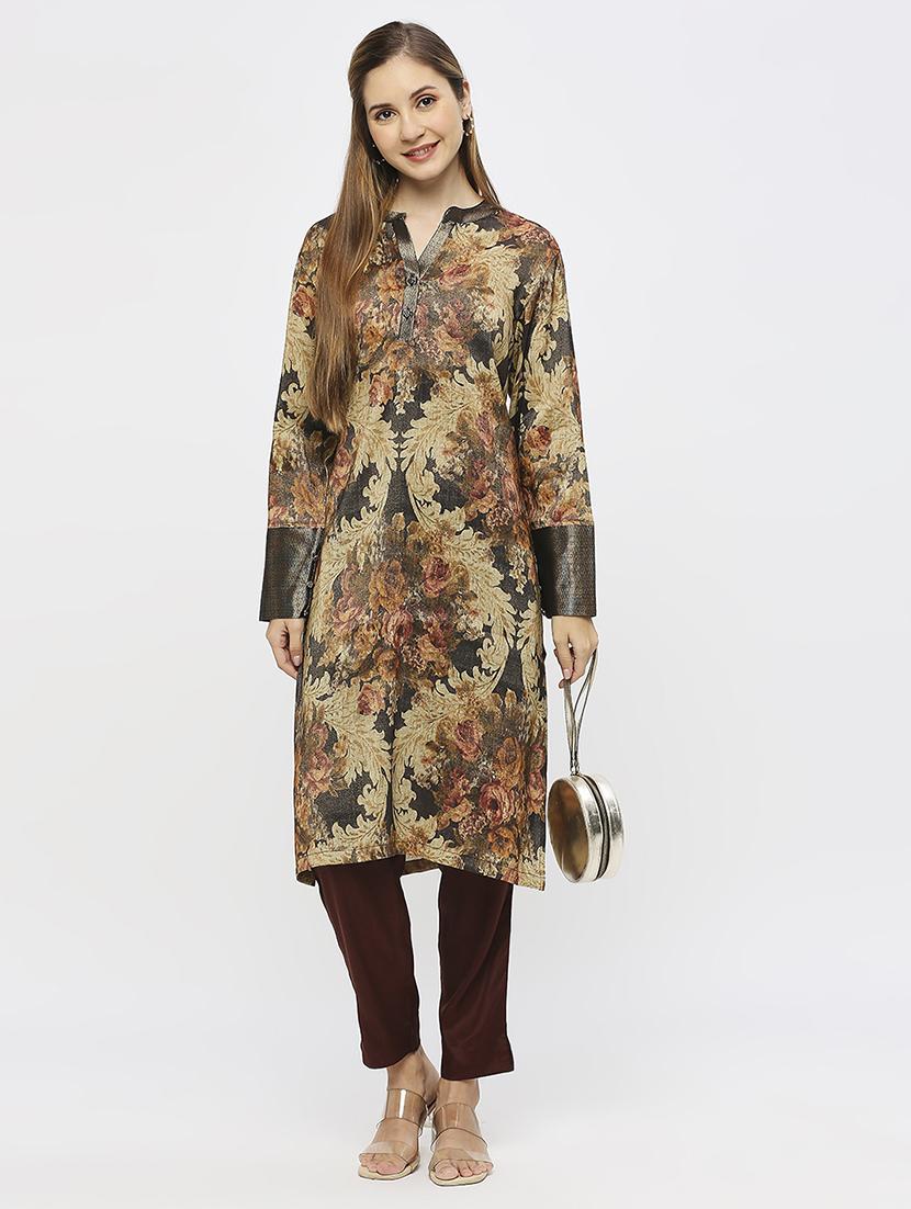 women floral long sleeve straight kurta - 21662153 - Standard Image - 4