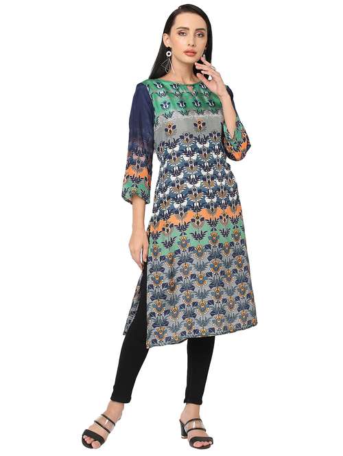 women floral three quarter sleeve straight kurta - 21662157 -  Standard Image - 0