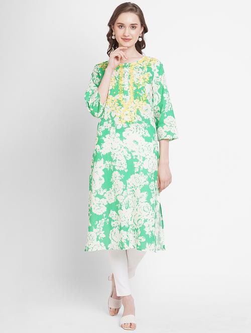 women floral three quarter sleeves straight kurta - 21662158 - Standard Image - 0