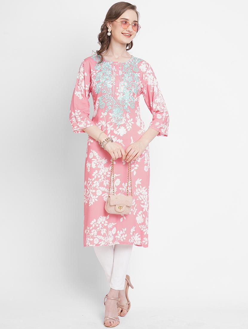 women floral three quarter sleeves straight kurta - 21662160 - Standard Image - 4