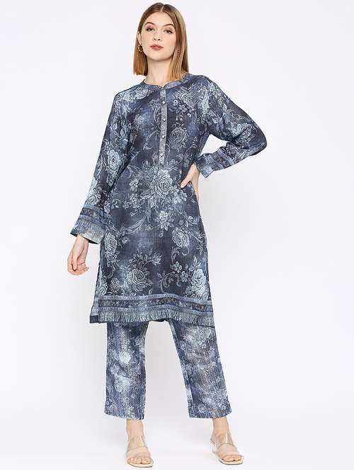 women floral long sleeve straight kurta - 21662165 - Standard Image - 0