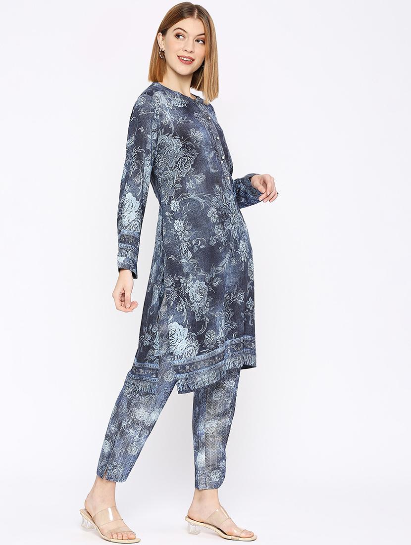 women floral long sleeve straight kurta - 21662165 - Standard Image - 1