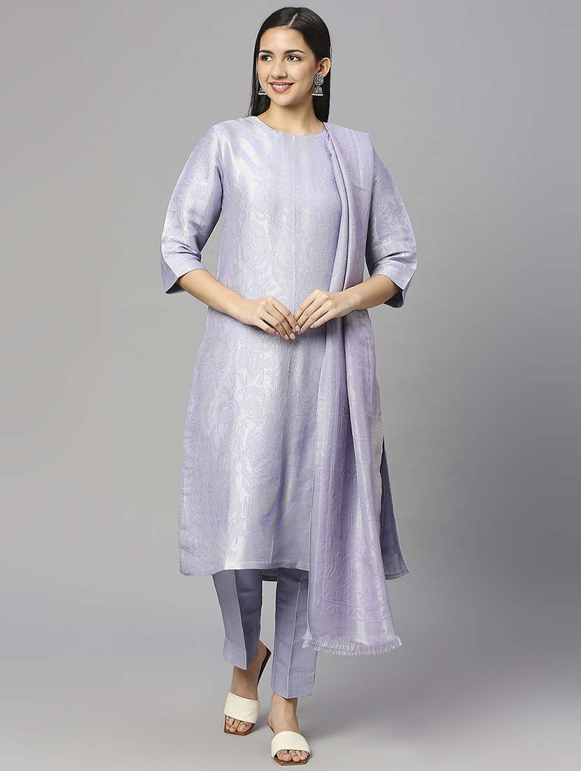 women three quarter sleeve kurta pant with dupatta set