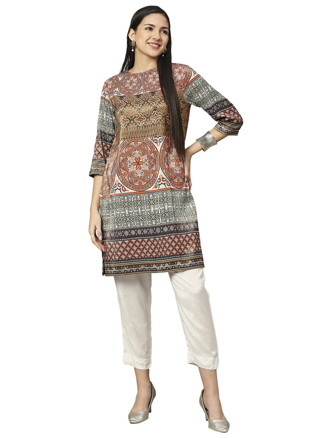 women multi color printed key hole neck straight kurta - 21662173 - Standard Image - 4