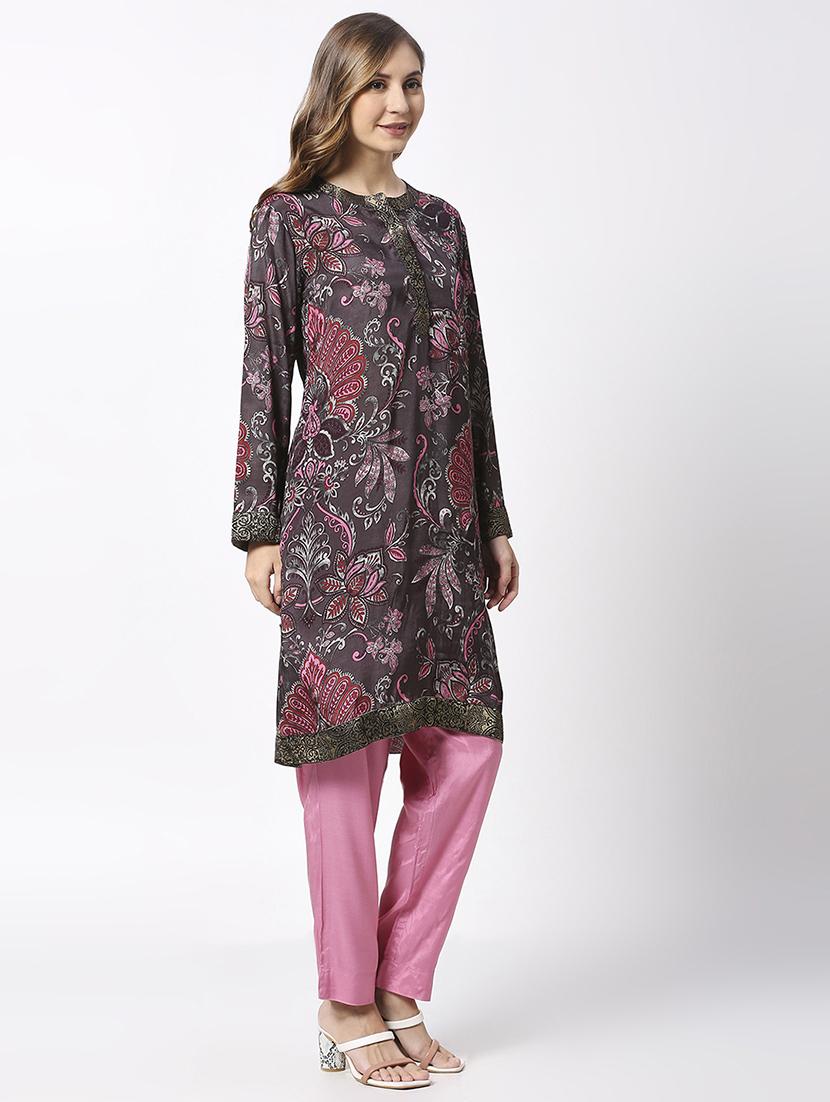 women floral long sleeve straight kurta - 21662174 - Standard Image - 1