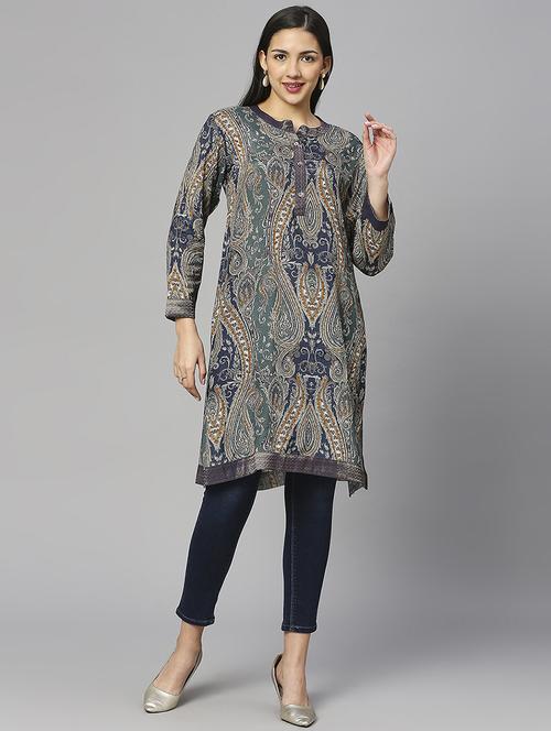 women paisley long sleeve straight kurta - 21662175 -  Standard Image - 0