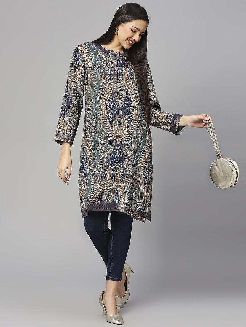 women paisley long sleeve straight kurta - 21662175 - Standard Image - 4