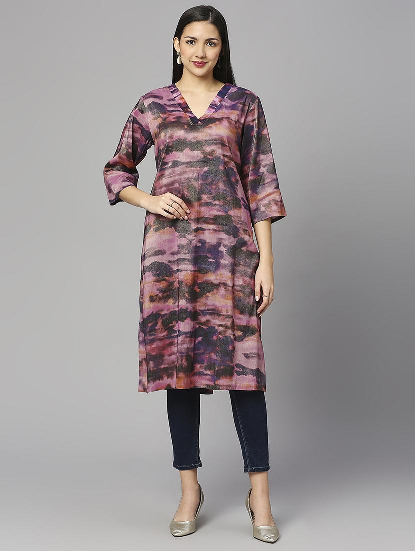 women printed three quarter sleeve a-line kurta - 21662177 - Zoom Image - 0