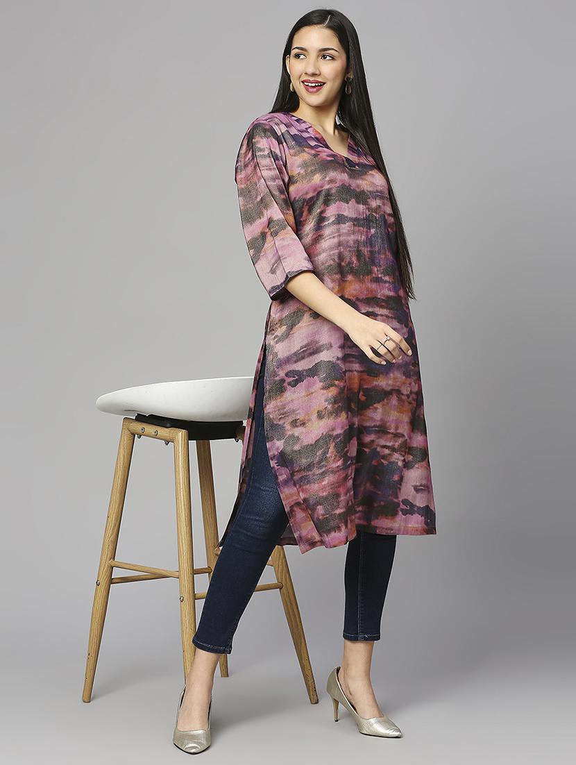 women printed three quarter sleeve a-line kurta - 21662177 - Standard Image - 4