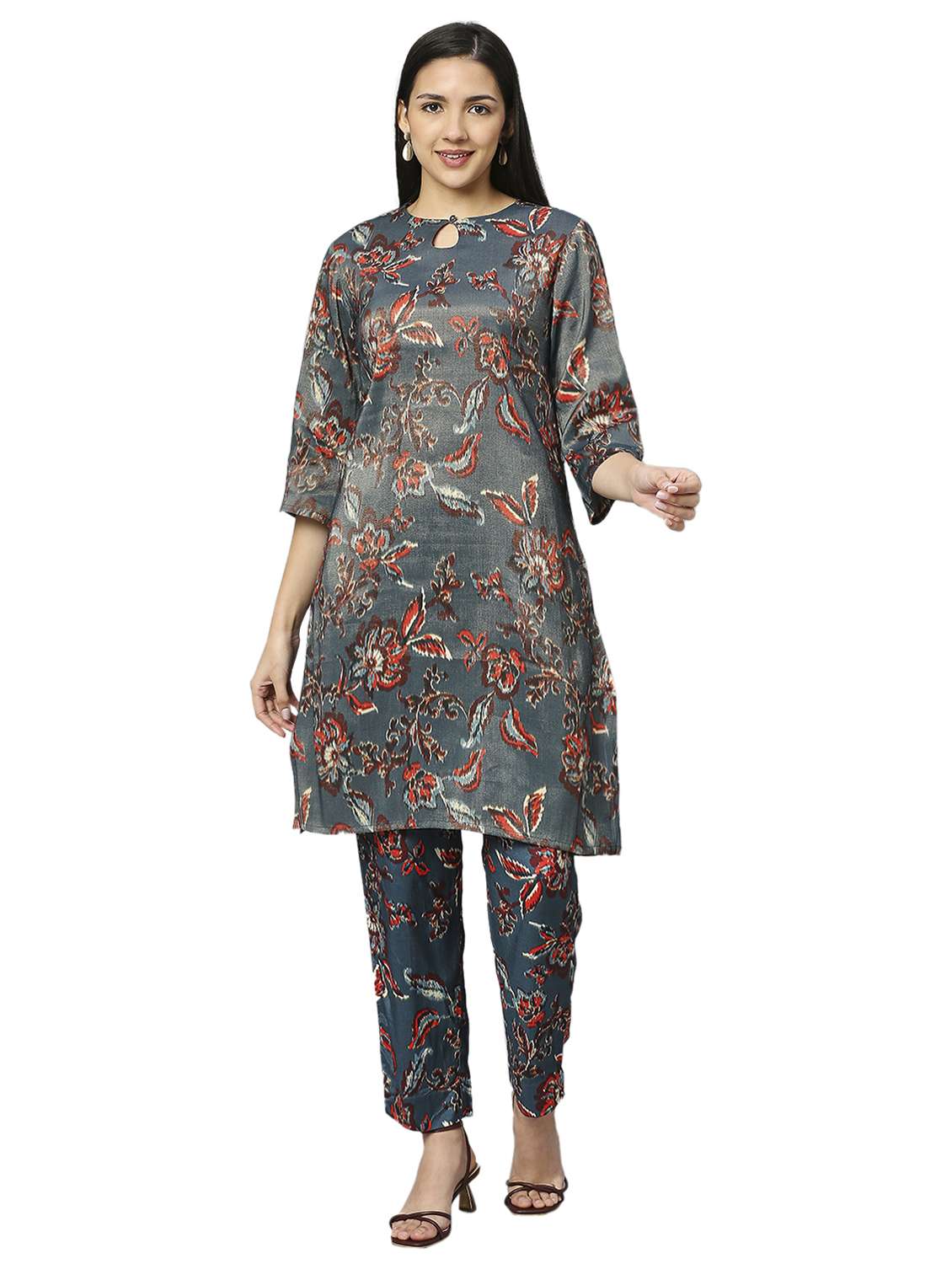 women floral key hole neck straight kurta - 21662181 -  Zoom Image - 0