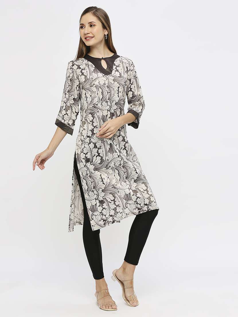 women floral three quarter sleeve straight kurta - 21662182 - Standard Image - 1