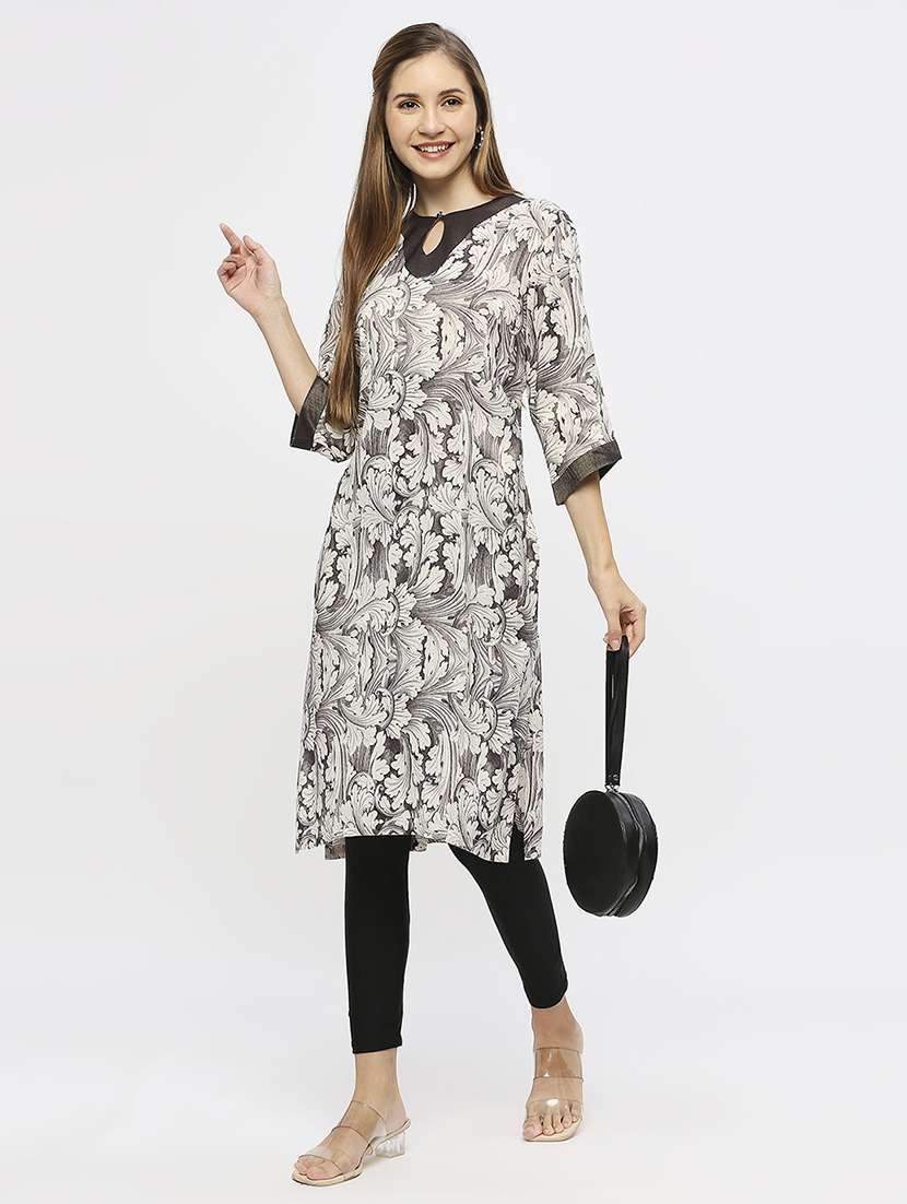 women floral three quarter sleeve straight kurta - 21662182 - Standard Image - 4