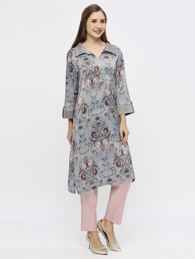 women floral three quarter sleeve straight kurta - 21662183 -  Standard Image - 1