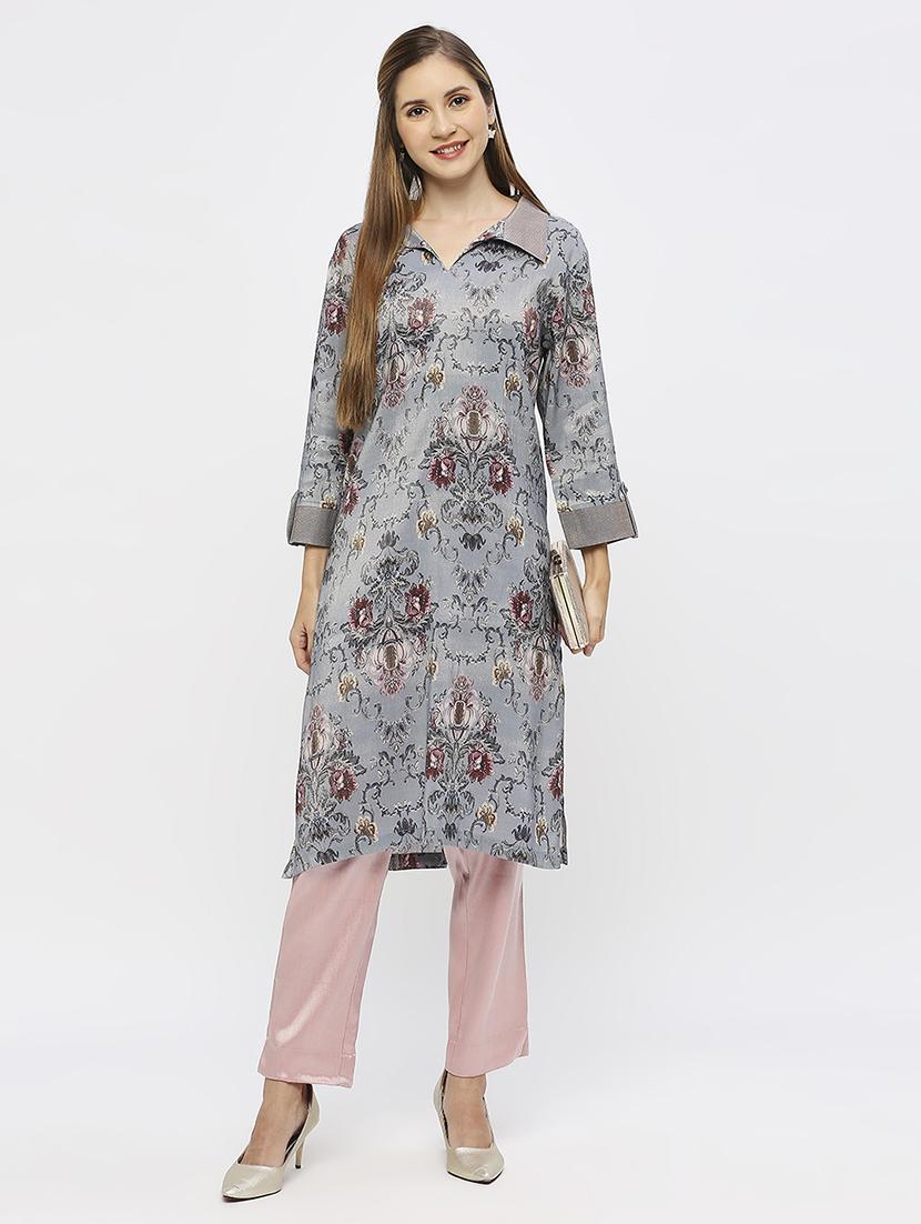 women floral three quarter sleeve straight kurta - 21662183 - Standard Image - 4